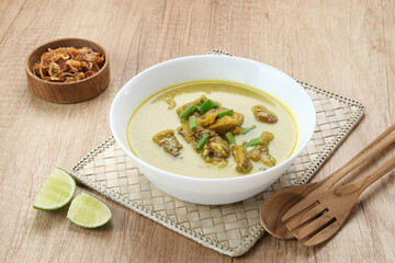 Empal Gentong Cirebon, traditional beef soup with coconut milk. Indonesian food
