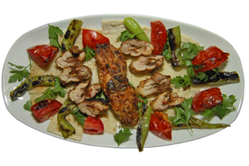 Turkish cuisine tavuk şiş and Mediterranean cuisine, spacial dishes and appetizers. Restaurant and food photography