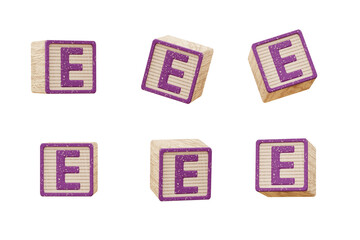 3d box wood alphabet, in six angle view 