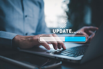 Man using laptop with Update Software Computer Program Upgrade Business Technology Internet, Update...