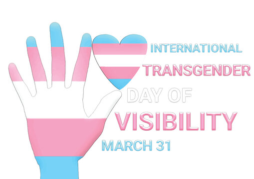 Vector illustration Transgender flag in heart and hand shape icon with text International Transgender Day of Visibility