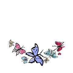 Doodle insects. Collection with spring and summer insects, bugs and bees many species in hand-drawn style  
