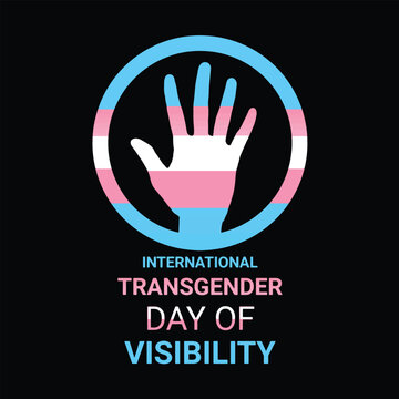 International Transgender Day of Visibility vector illustration. Transgender flag in hand shape icon isolated on black background. Transgender Day of Visibility Poster. Important day