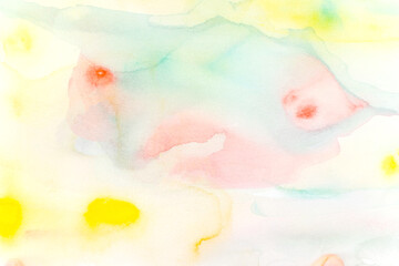 Yellow turquoise abstract watercolor background with copy space.