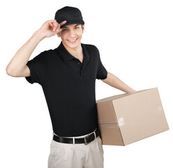 Smiling Deliveryman Holding Box