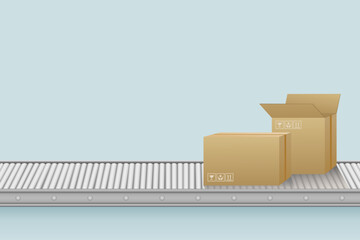 Package boxes on conveyor line.