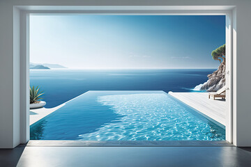 Fototapeta na wymiar luxury swimming pool near the sea. Dreamy hotel and house. generative ai