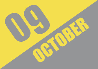 Calendar trendy colors 2021, 9 october. Background and lettering Ultimate Gray and Illuminating