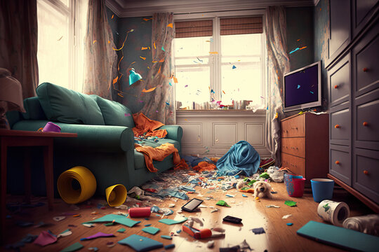 Messy Room After Robbery. Generative Ai