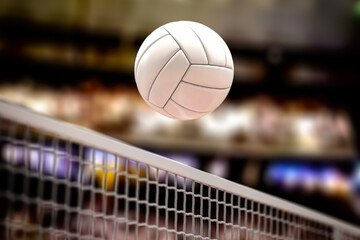 Volleyball ball and net in voleyball arena during a match. - 580619164