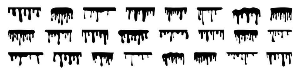 Set of black different drip fluid elements