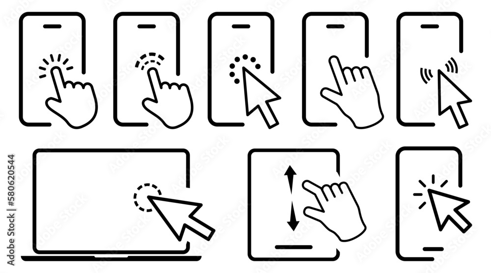 Aufkleber Computer click cursor icons collection. Set of hand and arrow icons click mouse