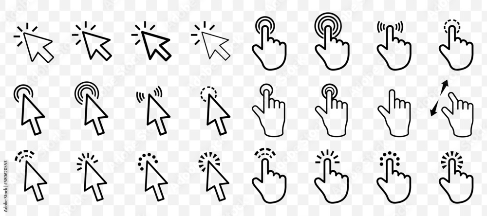 Aufkleber Computer click cursor icons collection. Set of hand and arrow icons click mouse