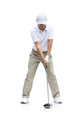 Golf approach shot with driver isolated on white background. Clipping path.