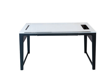 Expensive luxury office table. laptop on the office table isolated on white