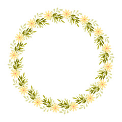Clip art of hand drawn wreath wild flowers on isolated background. Design for mothers day, springtime and summertime celebration, scrapbooking, wedding invitation, textile, home decor.