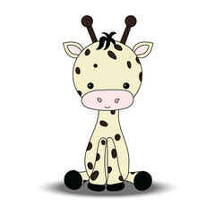 Giraffe. Line drawing of a giraffe. Child's sitting position. Cuteness. Polka dots. Cartoon pictures. Toys. Dolls, coloring books.