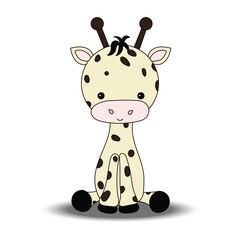 Giraffe. Line drawing of a giraffe. Child's sitting position. Cuteness. Polka dots. Cartoon pictures. Toys. Dolls, coloring books.