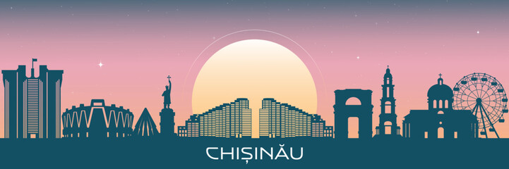 Chisinau skyline, the capital of Moldova, city Skyline Silhouette. Famous Monuments.