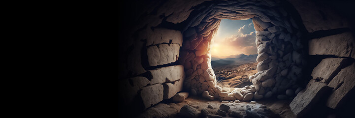 Christ is risen, view from inside the tomb Generative ai - obrazy, fototapety, plakaty