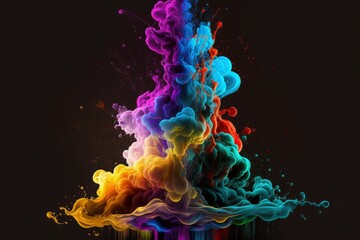 Vibrant Colorful Smoke Texture: An Abstract Explosion of Paint Clouds on Black Background , Generative AI.