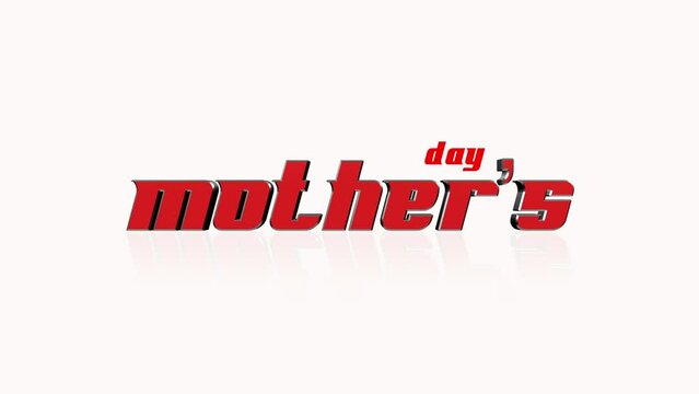 Cartoon red Mothers Day text on white gradient, motion abstract holidays, promo and advertising style background