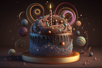 Fototapeta premium Indulge in a Sweet Celebration with our Lavishly Decorated Birthday Cake - Perfect for Any Occasion!, Generative AI.