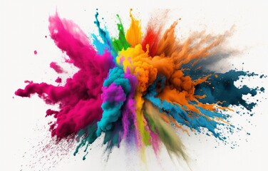 Experience the Vibrant Hues of Holi with Colorful Paint Splashes and Rainbow Powder Explosions on Isolated White Background, Generative AI.