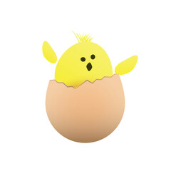 Funny Happy Little Chick Just Out from a Cracked Chicken Egg - Concept Isolated on White Background - Vector Illustration