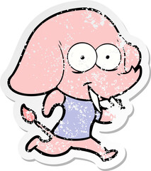 distressed sticker of a happy cartoon elephant