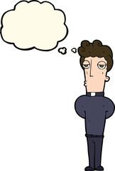 cartoon priest with thought bubble
