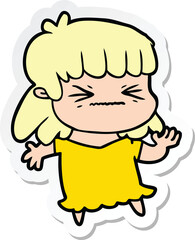 sticker of a cartoon angry girl