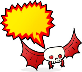cartoon spooky skull bat with speech bubble