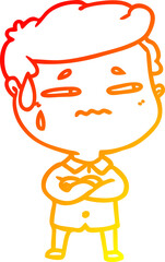 warm gradient line drawing cartoon anxious man