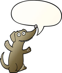 cartoon dog and speech bubble in smooth gradient style