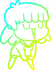cold gradient line drawing cartoon woman
