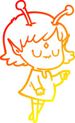 warm gradient line drawing cartoon alien girl
