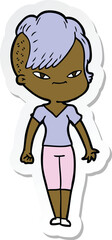 sticker of a cute cartoon girl with hipster haircut