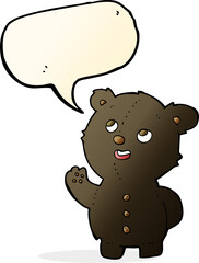 cartoon cute black bear cub with speech bubble