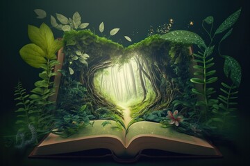 Discover the Wonders of Nature: Unveiling the Lush Jungle through an Eco-Friendly Open Book Concept, Generative AI.