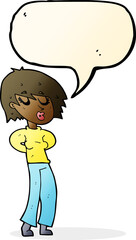 cartoon woman whistling with speech bubble