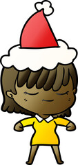 gradient cartoon of a woman wearing santa hat