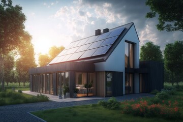 Fototapeta na wymiar Efficiently Powering Your Home with Photovoltaic Solar Panels and Enjoying the Beauty of the Sky, Generative AI.