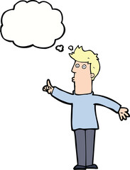 cartoon man advising caution with thought bubble