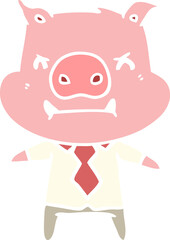 Obraz na płótnie Canvas angry flat color style cartoon pig boss