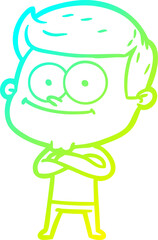 cold gradient line drawing cartoon happy man