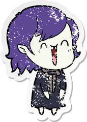 distressed sticker of a cute cartoon happy vampire girl