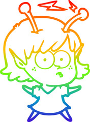 rainbow gradient line drawing cartoon alien girl