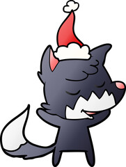 friendly gradient cartoon of a fox wearing santa hat