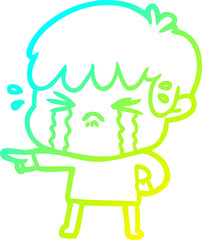 cold gradient line drawing cartoon boy crying